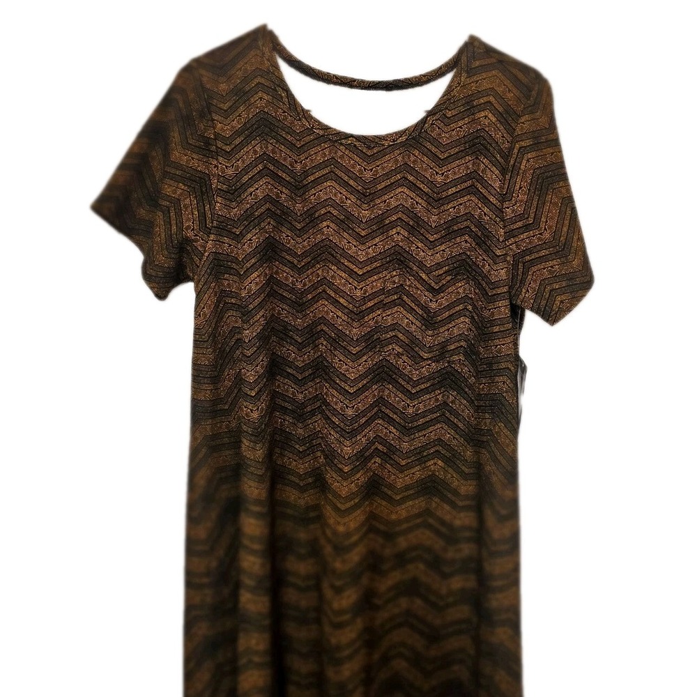 LulaRoe Carly Black & Gold/orange Print Hi-low Swing Medium Dress NWT